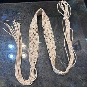 Bohemian Handmade Cream Macramé Belt 30.25” Center Design